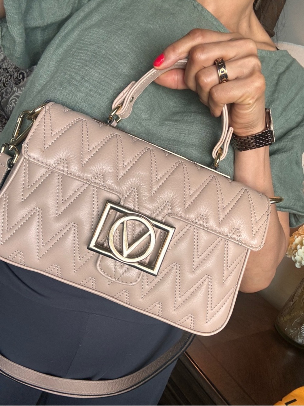 Mario Valentino Quilted Top-Handle Shoulder Bag in Blush Pink - Picture 9 of 11